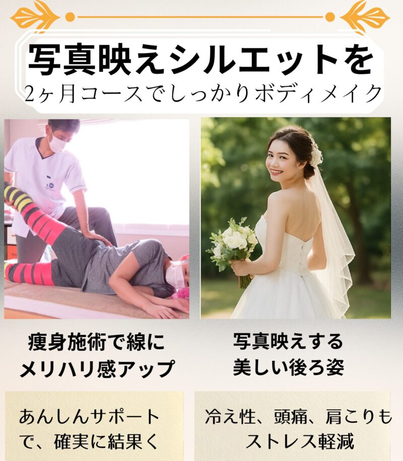 写真映えするシルエットを目指す骨盤ダイエットと花嫁姿のイメージ